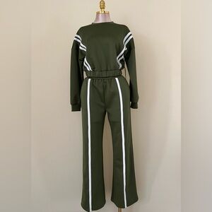 Olive Green Women's Jumpsuit with White Stripes